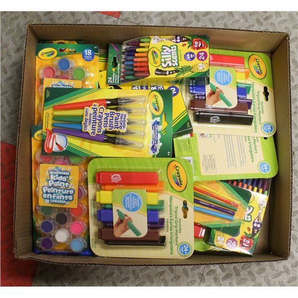 FLAT FULL OF CRAYOLA MARKERS, PAINT, BRUSHES &
