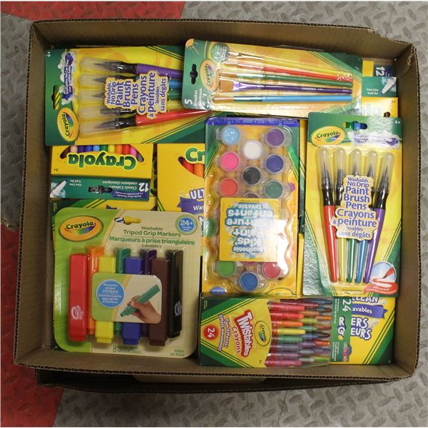 FLAT OF CRAYOLA MARKERS, PAINTS, BRUSHES & MORE