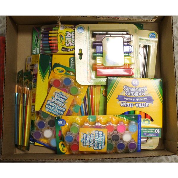 FLAT FULL OF CRAYOLA MARKERS, PAINT, BRUSHES &