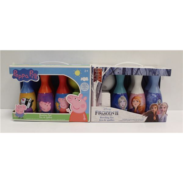 2 BOXES OF FROZEN & PEPPA PIG BOWLING PINS W/