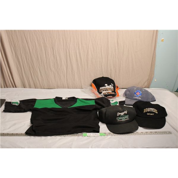 Sask Roughriders small kids jersey (XL) + hats