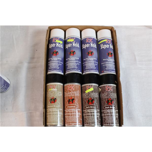 Super Hold Livestock Spray (4 cans) + Dark Brown, Chestnut, Medium Brown (4)