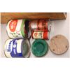 Image 3 : Vintage Apple Crate with various Tins (Honey, Tire repair, Macdonald)