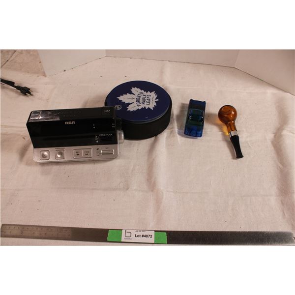 Avon Perfumes Car and Pipe Toronto Maple Leafs Large Puck Clock Radio