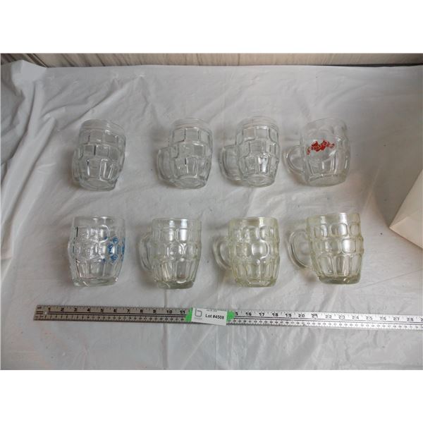 (8) Large Glass Drinking Mugs (1 chipped)