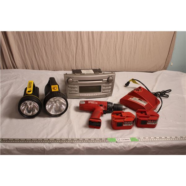 14.4V Milwaukee Drill, Toyota Stereo, Flashlights