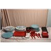 Blue Plates, Red Sush Dishes, kitchenware