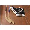 Image 2 : Daoust Titanium 201 Hockey Skates (SL-5000) size 9.5 - and 2 hockey sticks
