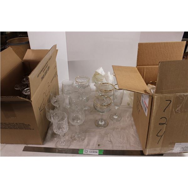 2 Boxes of Etched and Other Wine Glasses