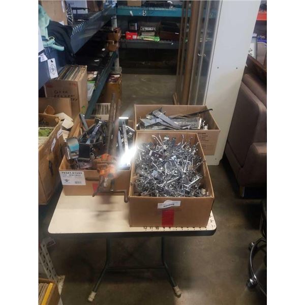 LOT OF SLAT WALL HOOKS, BRACKETS AND HANGERS