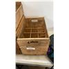 Image 2 : 3 vintage wood crates with hiking backpack, dunlop racquet and fishing rod