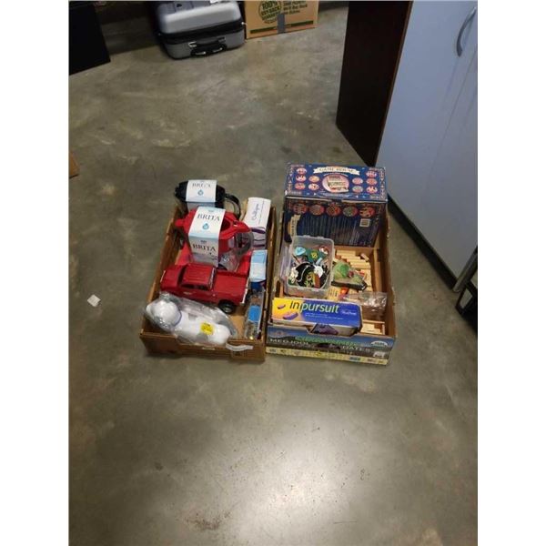 2 TRAYS OF BOARD GAMES, BRITA WATER PITCHERS, ESTATE GOODS