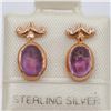 Image 1 : NEW STERLING ROSE GOLD PLATED GENUINE AMETHYST EARRINGS W/ APPRAISAL $830