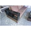 Image 1 : FLOOR MODEL AUTHENTIC WATER HYACINTH RATTAN MODERN SOFA W/ SOLID WOOD DISPLAY SHELVE ARMS AND BROWN 