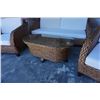 Image 2 : FLOOR MODEL 4 PIECE AUTHENTIC WATER HYACINTH RATTAN SOFA SET W/ WHITE CUSHIONS AND GLASS TOP COFFEE 