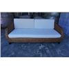 Image 8 : FLOOR MODEL 4 PIECE AUTHENTIC WATER HYACINTH RATTAN SOFA SET W/ WHITE CUSHIONS AND GLASS TOP COFFEE 