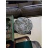 Image 2 : STONE PLAQUES, BIRD HOUSE, WALL SHELF W/ CHINA, AND WOODEN BOX