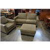 Image 2 : GREEN UPHOLSTERED JAYMAR SOFA , OTTOMAN AND ARMCHAIR