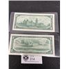 Image 2 : 2 1967 $1 Bank Notes with Serial Numbers, 1 is a Replacement