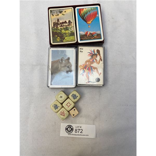 4 Decks of Vintage Playing Cards and Wooden Dice