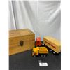 Image 1 : Vintage Wooden Shoe Shine Box + 2 Toy Trucks