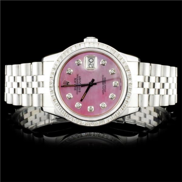 Rolex SS DateJust 3.00ct Diamond 36MM Wristwatch