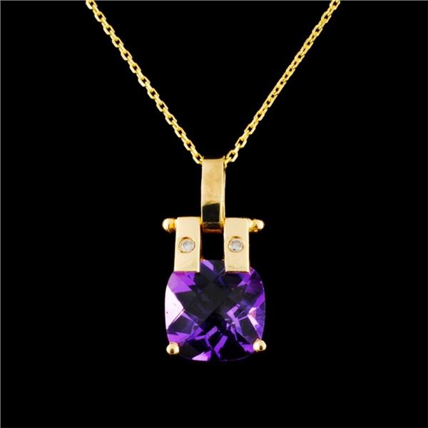 14K Gold 2.43ct Amethyst & 0.03ctw Diamond Pendant