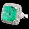 Image 2 : 18K White Gold 10.43ct Emerald & 1.36ct Diamond Ri
