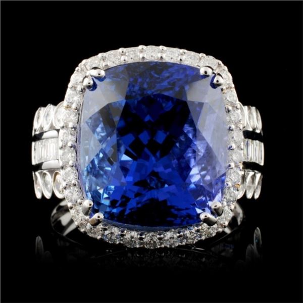 18K Gold 12.70ct Tanzanite & 1.23ctw Diamond Ring