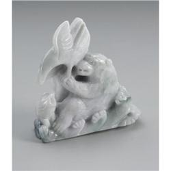 Chinese carved hardstone bear and fish