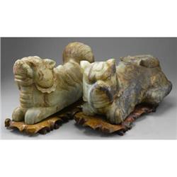 Pair of Chinese carved jade fo lions