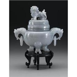 Chinese carved jade/hardstone tripod koro