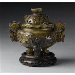 Chinese carved hardstone tripod koro