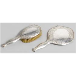 American sterling silver hand mirror and brush