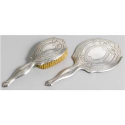 American sterling silver hand mirror and brush