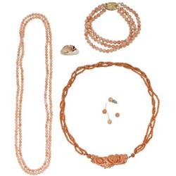 Coral, Gold Jewelry Lot