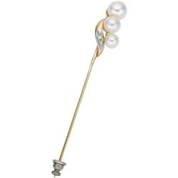 Cultured Pearl, Diamond, Gold Stickpin