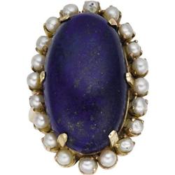 Lapis Lazuli, Cultured Pearl, Gold Ring