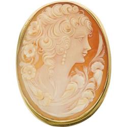 Shell Cameo, Gold Pendant-Brooch
