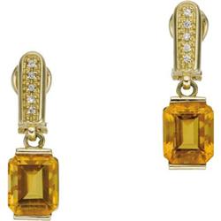 Citrine, Cubic Zirconia, Gold Earrings