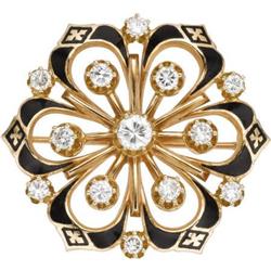 Diamond, Enamel, Gold Pendant-Brooch