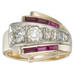 Retro Diamond, Synthetic Ruby, Gold Ring