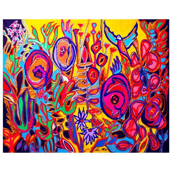 Lisa Mee, "Hummingbird Harmony" Hand Signed Original Painting on Canvas with Letter of Authenticity.