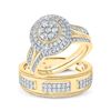 Image 1 : Diamond Cluster Matching Wedding Set 1-1/4 Cttw 10KT Yellow Gold