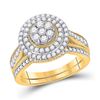 Image 2 : Diamond Cluster Matching Wedding Set 1-1/4 Cttw 10KT Yellow Gold