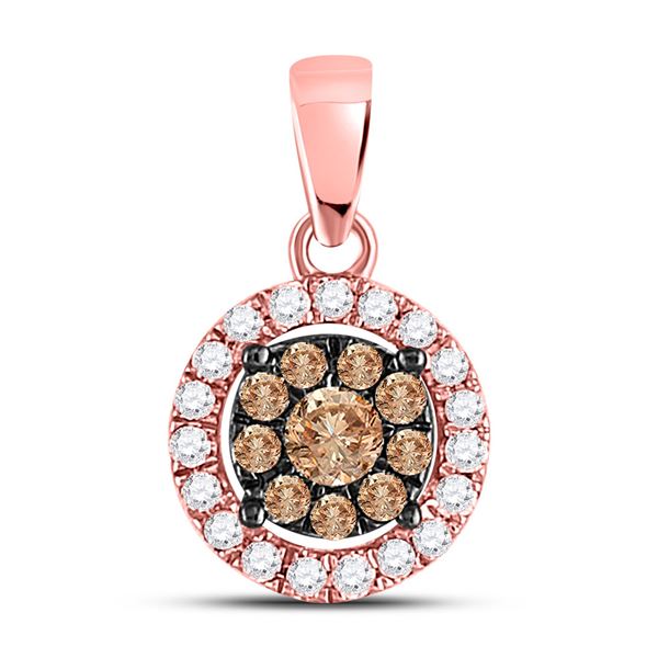 Round Brown Diamond Circle Cluster Pendant 1/3 Cttw 14KT Rose Gold