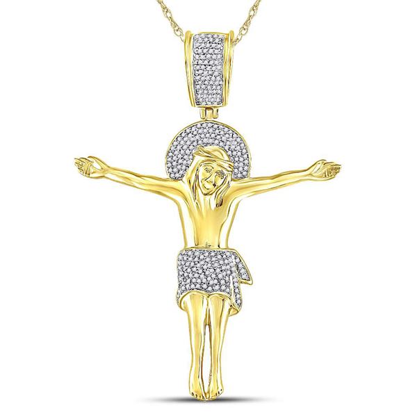 Round Diamond Jesus Crucified Charm Pendant 1/2 Cttw 10KT Yellow Gold