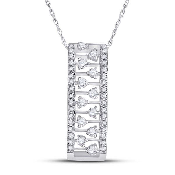 Round Diamond Rectangular Fashion Necklace 1/3 Cttw 14KT White Gold