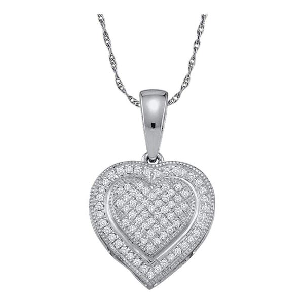 Round Diamond Layered Heart Cluster Pendant 1/6 Cttw 10KT White Gold