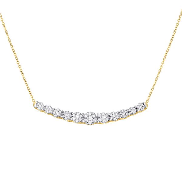 Round Diamond Curved Graduated Bar Necklace 1/2 Cttw 14KT Yellow Gold